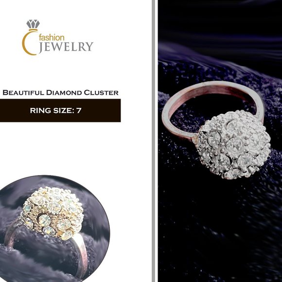 Diamond Cluster Gold Rose Ring - Picture 1 of 6